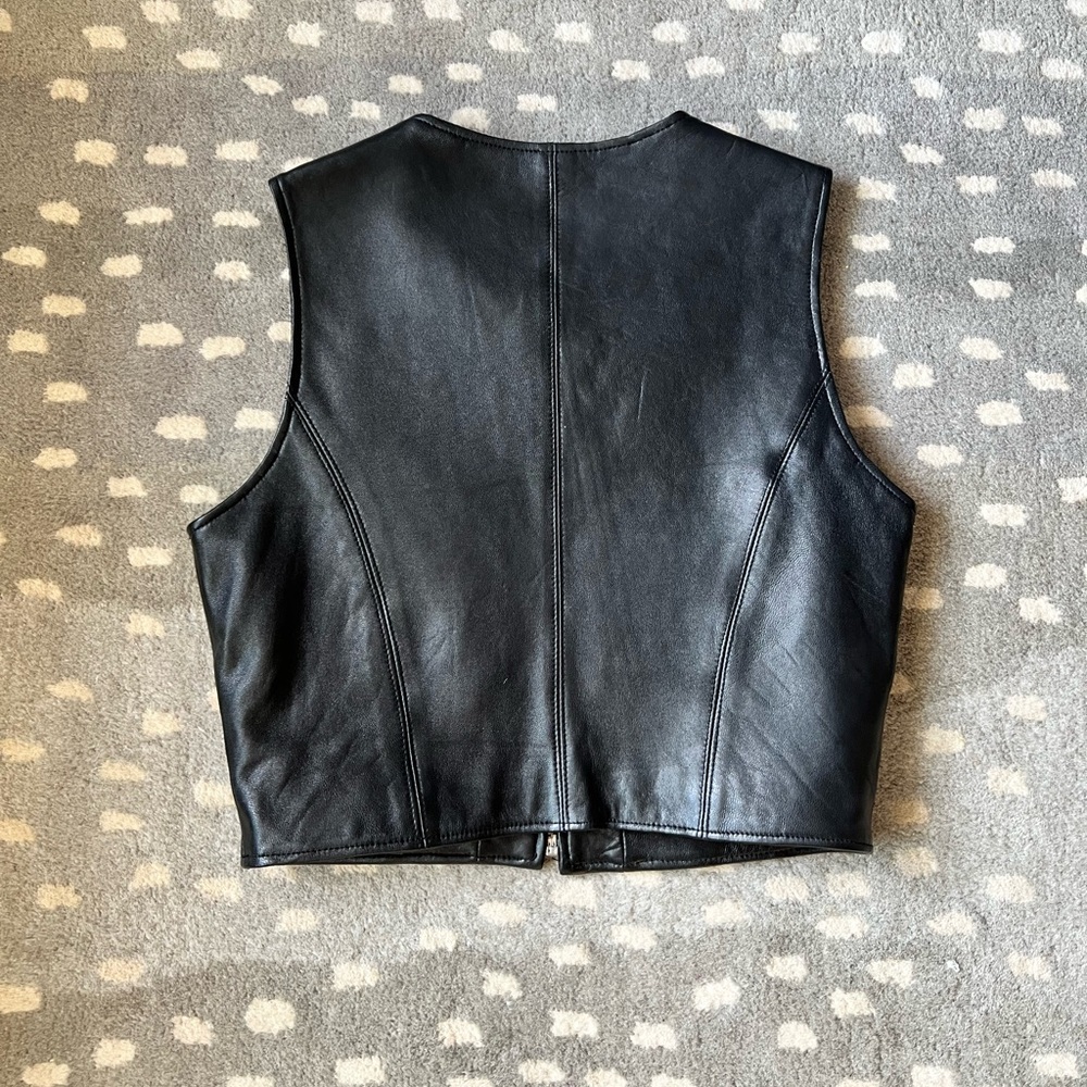 Black 100% Leather Zip-Up Moto Vest, INC International Concepts - Sz 8 Petite - Picture 3 of 13